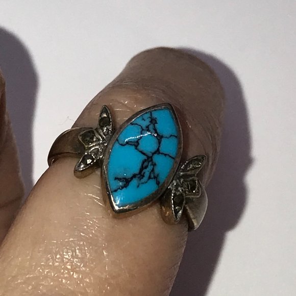 Marquis Turquoise and Sterling Silver Ring, Size 7 - Picture 7 of 8
